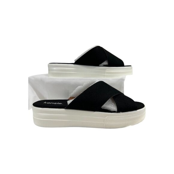 Kensie Womens 8.5 Rone Platform Slides Cross Straps‎ Black White New SKU#06776 - Picture 5 of 7